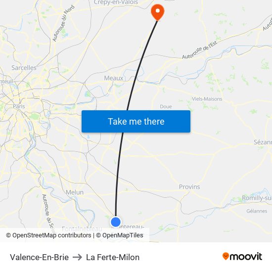 Valence-En-Brie to La Ferte-Milon map