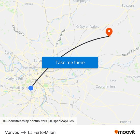 Vanves to La Ferte-Milon map