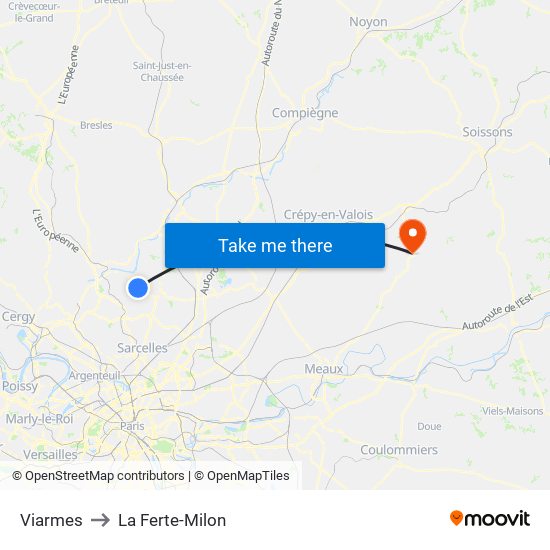 Viarmes to La Ferte-Milon map