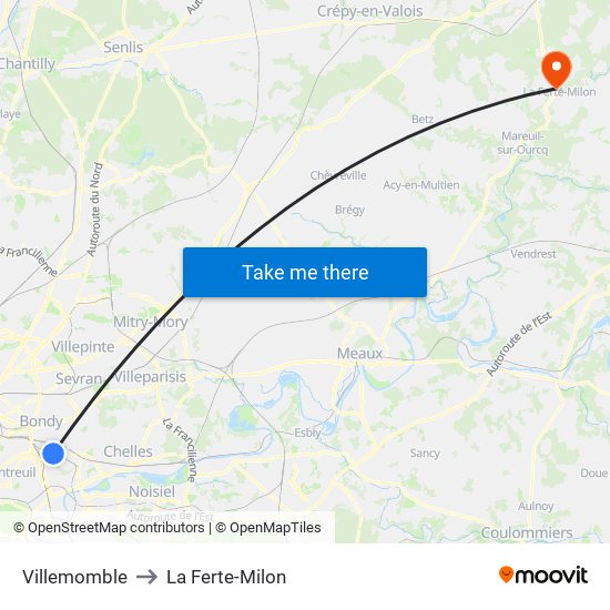 Villemomble to La Ferte-Milon map