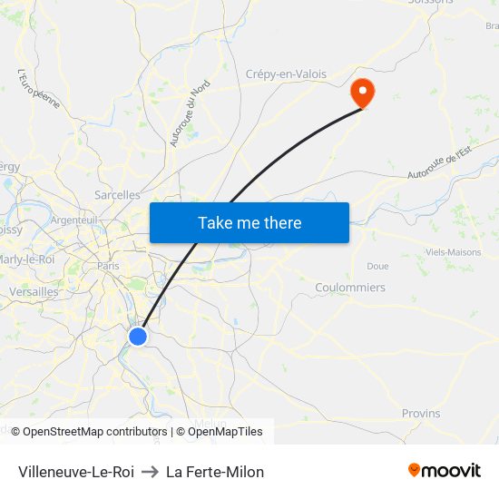 Villeneuve-Le-Roi to La Ferte-Milon map