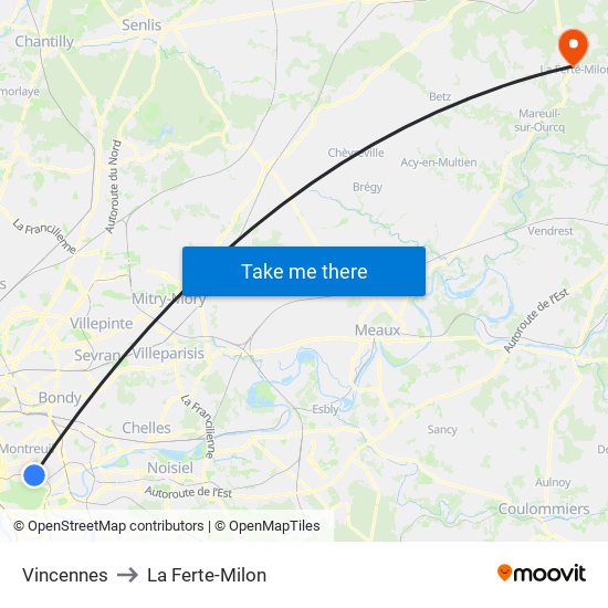 Vincennes to La Ferte-Milon map