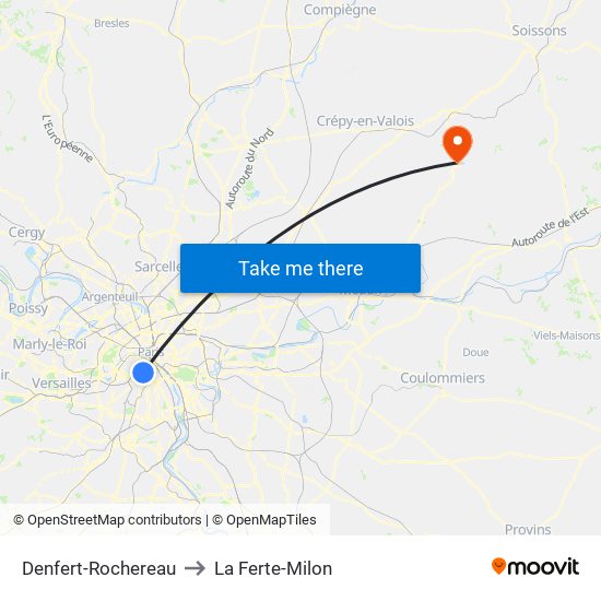 Denfert-Rochereau to La Ferte-Milon map