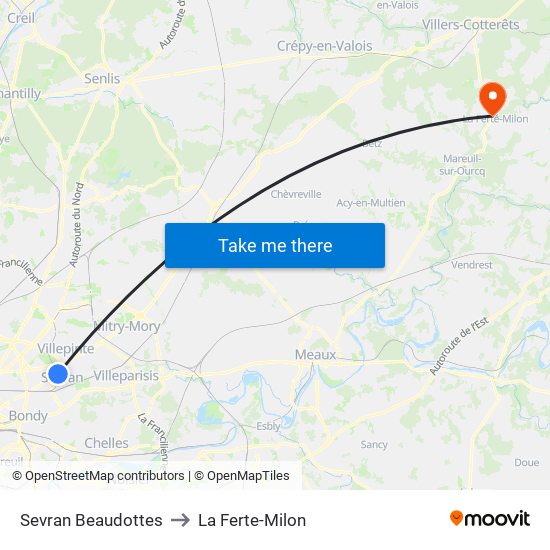 Sevran Beaudottes to La Ferte-Milon map