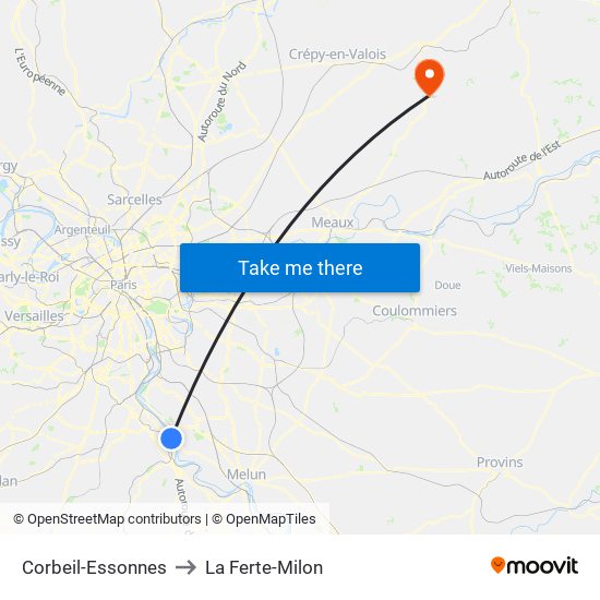 Corbeil-Essonnes to La Ferte-Milon map