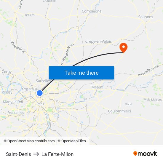 Saint-Denis to La Ferte-Milon map