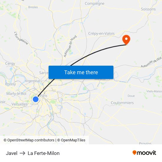 Javel to La Ferte-Milon map