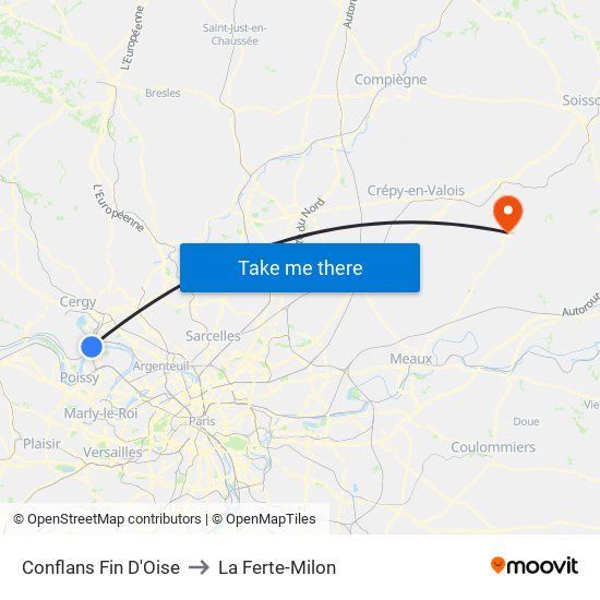 Conflans Fin D'Oise to La Ferte-Milon map