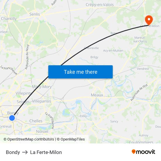 Bondy to La Ferte-Milon map