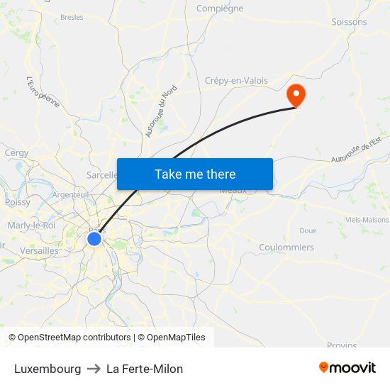 Luxembourg to La Ferte-Milon map