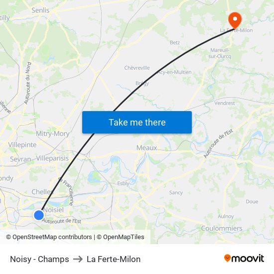 Noisy - Champs to La Ferte-Milon map