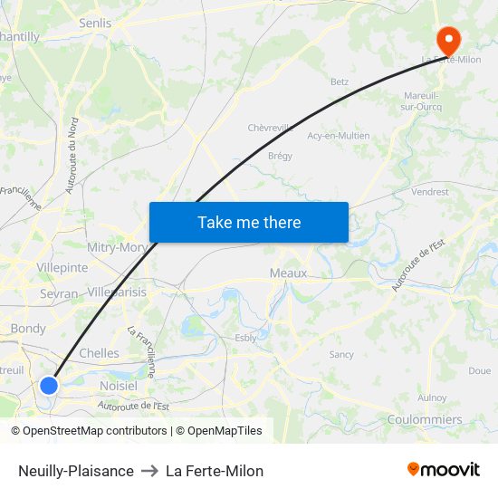 Neuilly-Plaisance to La Ferte-Milon map