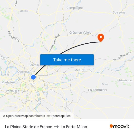 La Plaine Stade de France to La Ferte-Milon map