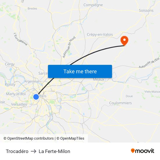 Trocadéro to La Ferte-Milon map