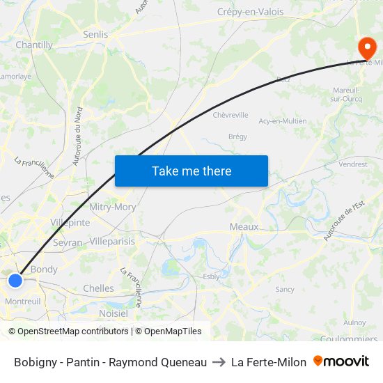 Bobigny - Pantin - Raymond Queneau to La Ferte-Milon map