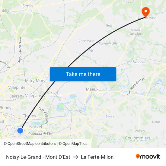 Noisy-Le-Grand - Mont D'Est to La Ferte-Milon map