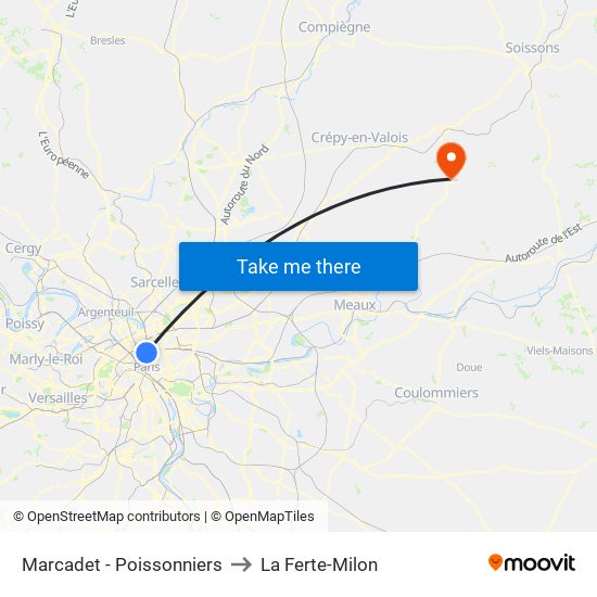 Marcadet - Poissonniers to La Ferte-Milon map