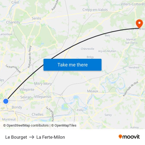 Le Bourget to La Ferte-Milon map