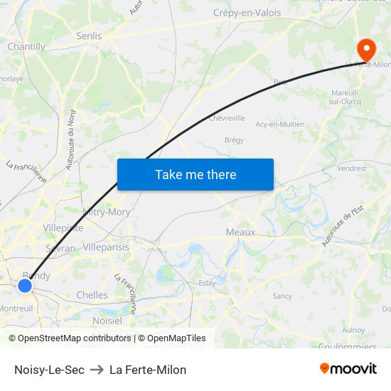 Noisy-Le-Sec to La Ferte-Milon map