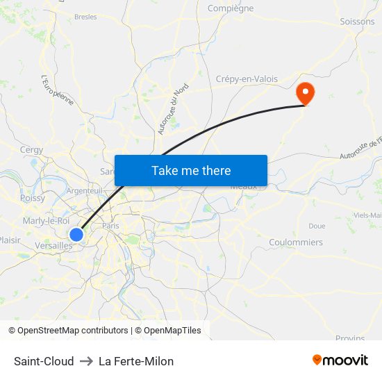 Saint-Cloud to La Ferte-Milon map
