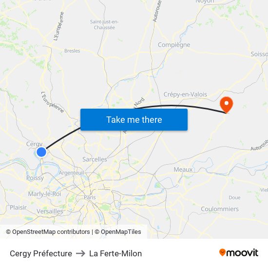 Cergy Préfecture to La Ferte-Milon map