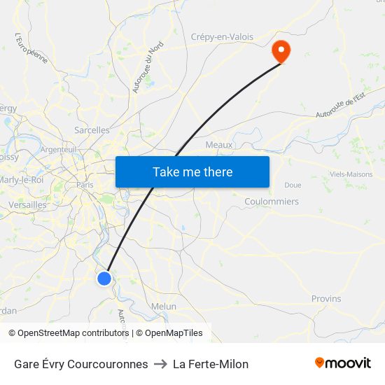 Gare Évry Courcouronnes to La Ferte-Milon map