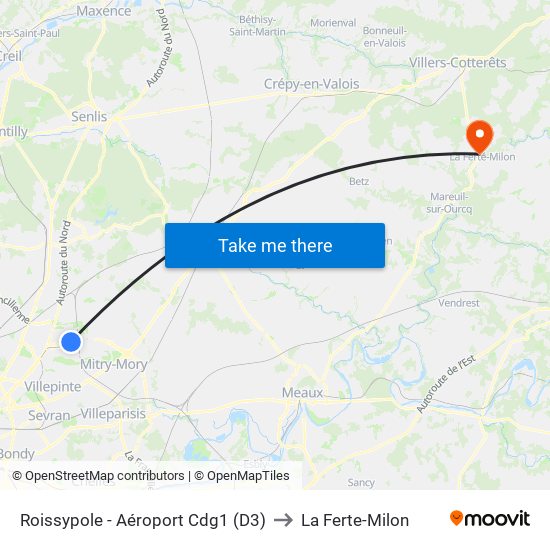 Roissypole - Aéroport Cdg1 (D3) to La Ferte-Milon map