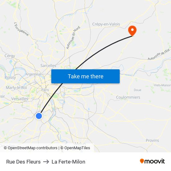 Rue Des Fleurs to La Ferte-Milon map