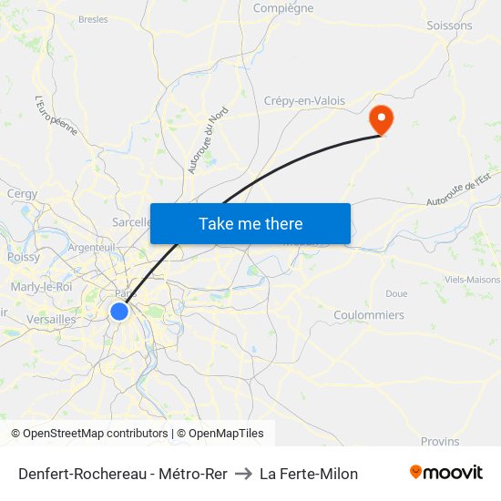 Denfert-Rochereau - Métro-Rer to La Ferte-Milon map