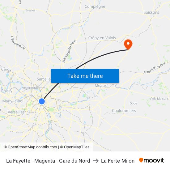 La Fayette - Magenta - Gare du Nord to La Ferte-Milon map