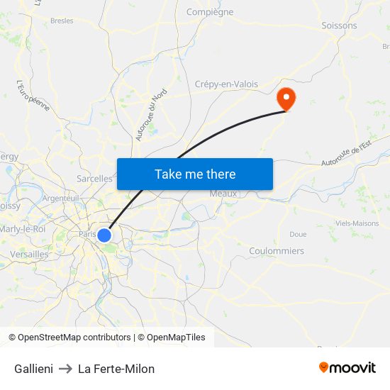 Gallieni to La Ferte-Milon map