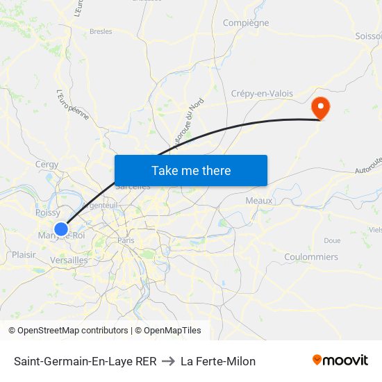 Saint-Germain-En-Laye RER to La Ferte-Milon map
