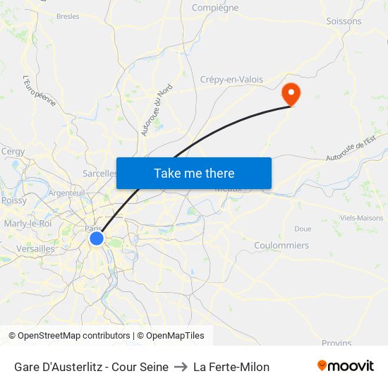 Gare D'Austerlitz - Cour Seine to La Ferte-Milon map