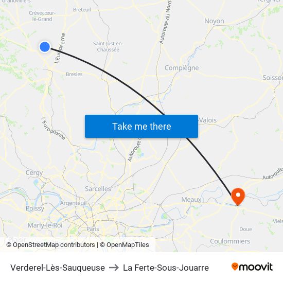 Verderel-Lès-Sauqueuse to La Ferte-Sous-Jouarre map