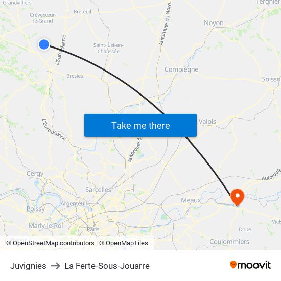 Juvignies to La Ferte-Sous-Jouarre map