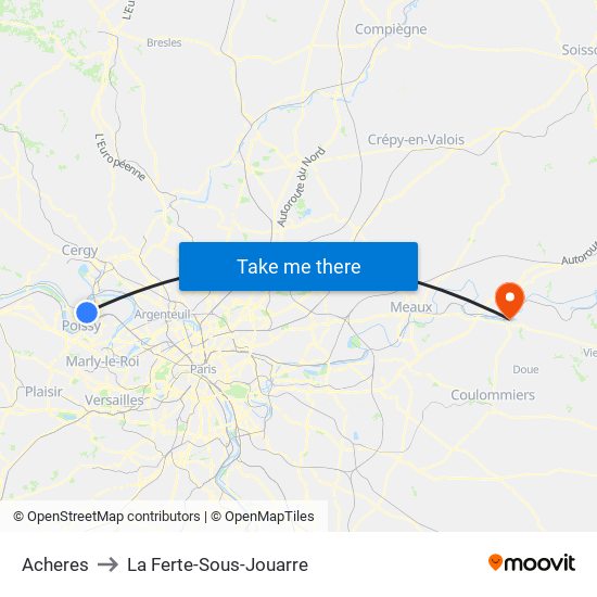 Acheres to La Ferte-Sous-Jouarre map