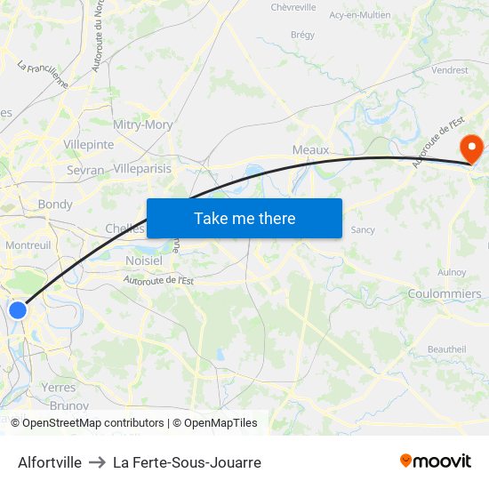 Alfortville to La Ferte-Sous-Jouarre map