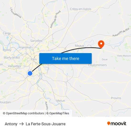Antony to La Ferte-Sous-Jouarre map