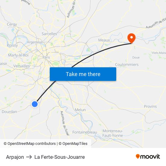 Arpajon to La Ferte-Sous-Jouarre map