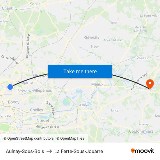 Aulnay-Sous-Bois to La Ferte-Sous-Jouarre map