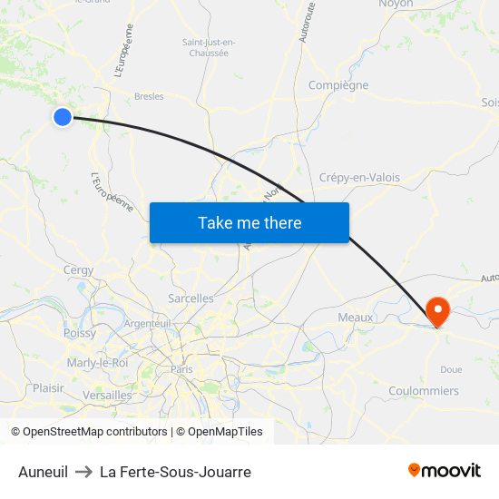 Auneuil to La Ferte-Sous-Jouarre map