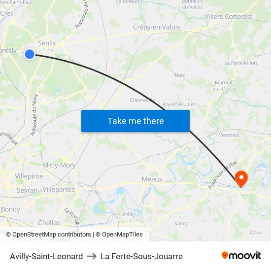 Avilly-Saint-Leonard to La Ferte-Sous-Jouarre map