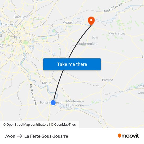Avon to La Ferte-Sous-Jouarre map