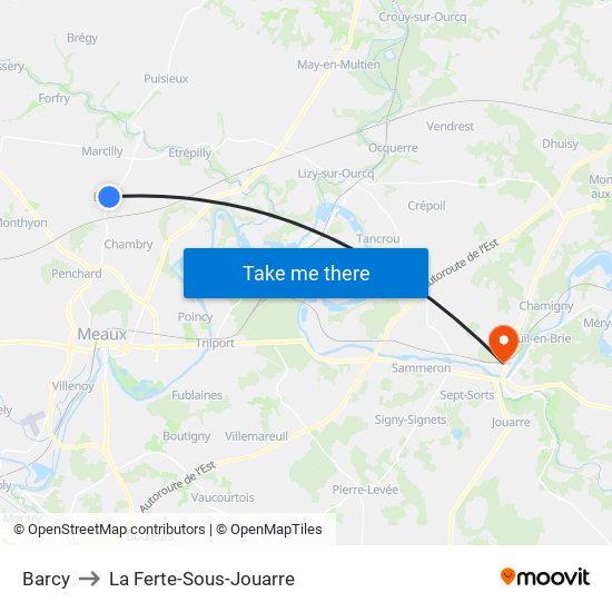 Barcy to La Ferte-Sous-Jouarre map