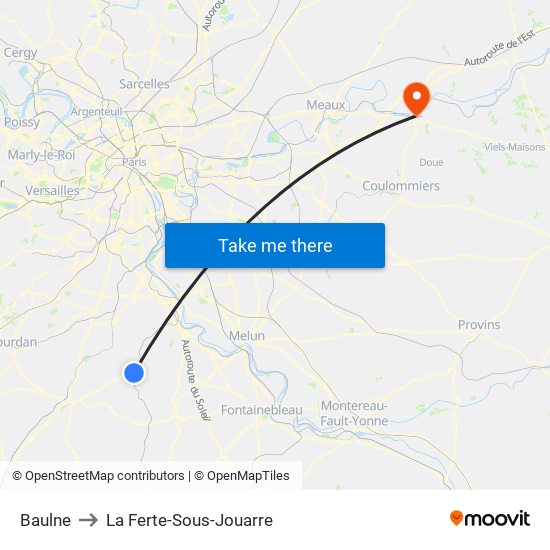 Baulne to La Ferte-Sous-Jouarre map