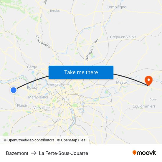 Bazemont to La Ferte-Sous-Jouarre map