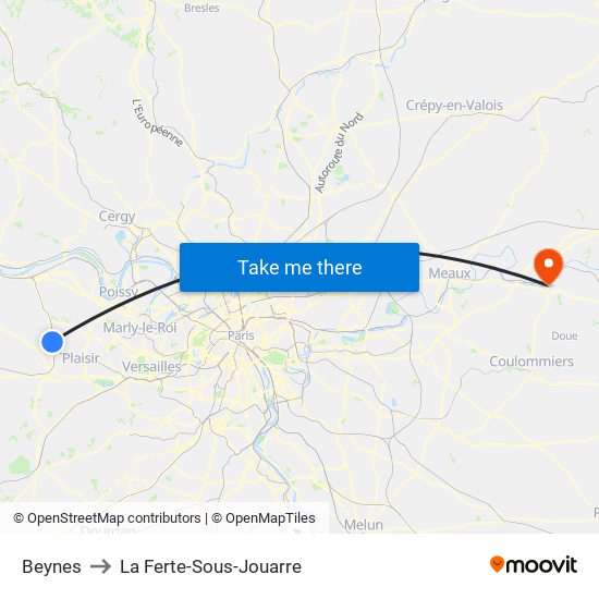 Beynes to La Ferte-Sous-Jouarre map