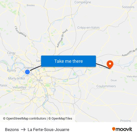 Bezons to La Ferte-Sous-Jouarre map