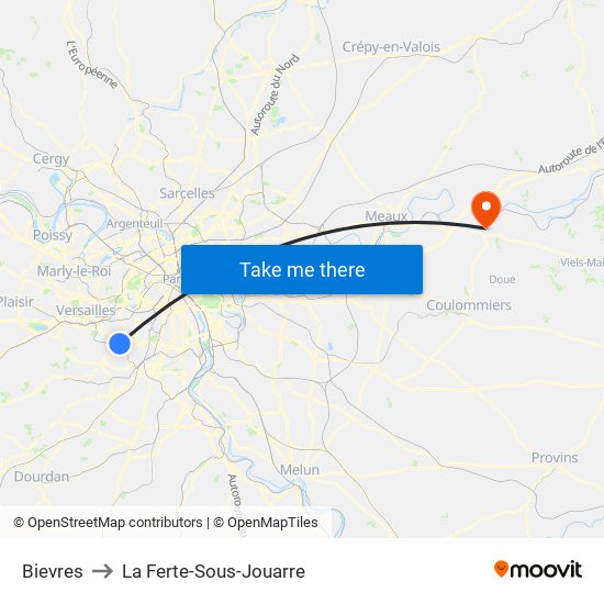 Bievres to La Ferte-Sous-Jouarre map