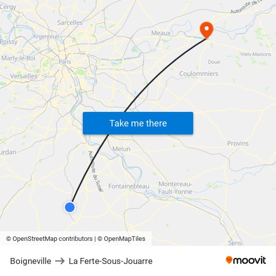 Boigneville to La Ferte-Sous-Jouarre map